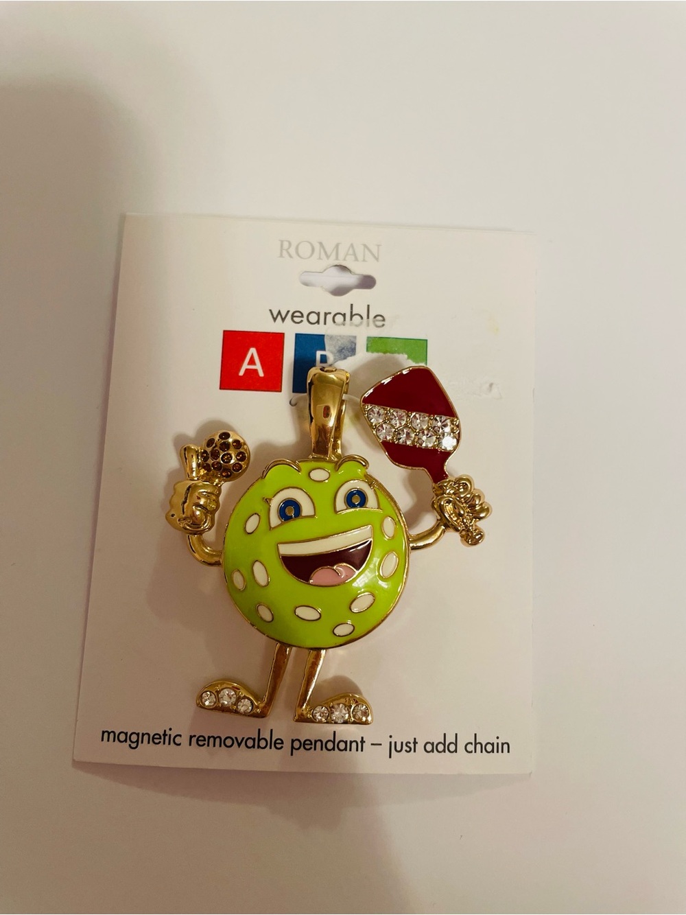 New W/ Tags Roman Wearable Art Magnetic Removable Pendant Green Frog Pickleball